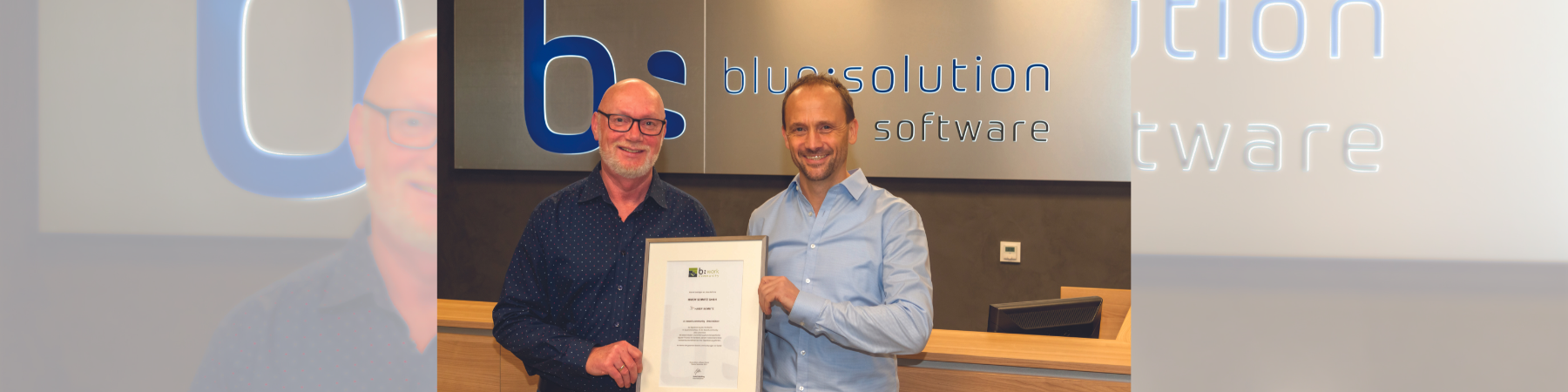 Jörg Hesel, Technologieberater Team eBusiness bei der Hardy Schmitz GmbH und Michael Hülsmann, Produktmanager b:work bei blue:solution software GmbH.